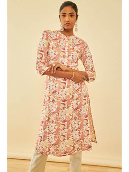 Soch - Off White Cotton Floral Print Kurta