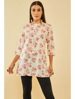 Soch - Off White Rayon Floral Print Tunic