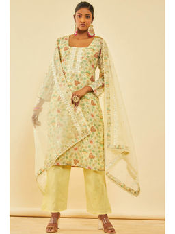 Soch - Yellow Cotton Printed Dress Material (Set of 3)