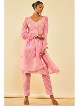 Soch - Pink Organza Embellished Dress Material (Set of 3)