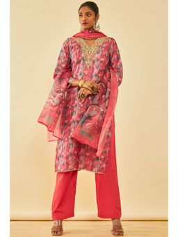 Soch - Pink Organza Embroidered Dress Material (Set of 3)