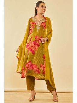 Soch - Green Viscose Embroidered Kurta with Pant & Dupatta (Set of 3)