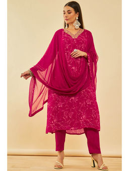 Soch - Pink Viscose Embroidered Kurta with Pant & Dupatta (Set of 3)