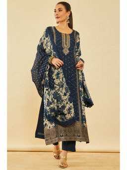 Soch - Navy Blue Brocade Embellished Kurta with Pant & Dupatta (Set of 3)