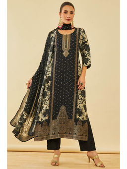 Soch - Black Brocade Embellished Kurta with Pant & Dupatta (Set of 3)