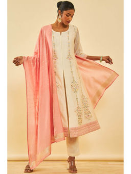Soch - Cream Chanderi Embroidered Kurta with Pant & Dupatta (Set of 3)
