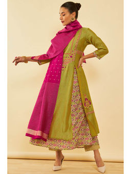 Soch - Olive Chanderi Embroidered Kurta with Pant & Dupatta (Set of 3)