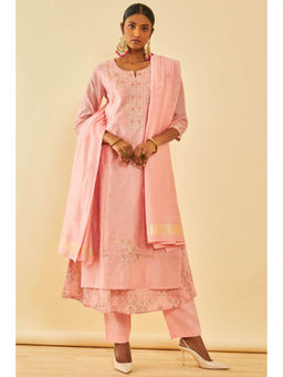 Soch - Peach Chanderi Embroidered Kurta with Pant & Dupatta (Set of 3)