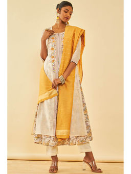 Soch - Cream Chanderi Embroidered Kurta with Pant & Dupatta (Set of 3)