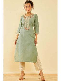 Soch - Green Rayon Embroidered Kurta with Pant (Set of 2)