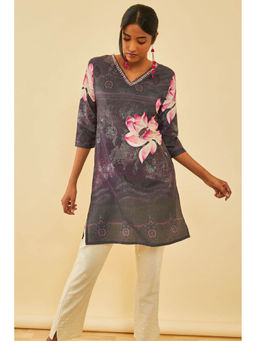 Soch - Purple Cotton Floral Print Kurti