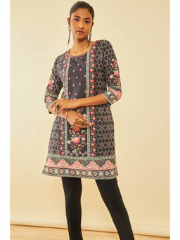 Soch - Black Cotton Floral Print Kurti