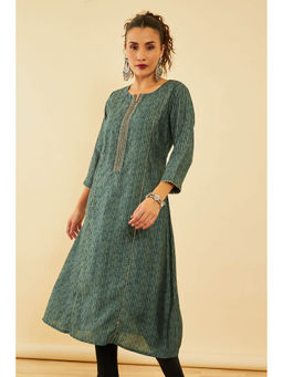 Soch - Teal Cotton Embroidered Kurta