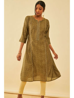 Soch - Olive Cotton Embroidered Kurta