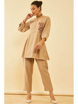 Soch - Beige Cotton Embroidered Co-ord (Set of 2)