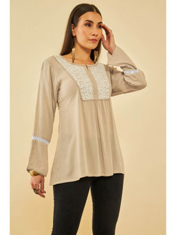 Soch - Beige Crepe Embroidered Tunic