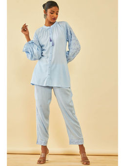 Soch - Blue Rayon Slub Embroidered Co-ord (Set of 2)