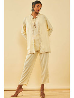 Soch - Cream Rayon Slub Embroidered Co-ord (Set of 3)