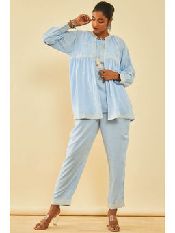 Soch - Blue Rayon Slub Embroidered Co-ord (Set of 3)