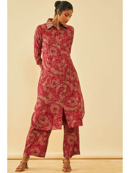 Soch - Maroon Cotton Paisley Print Co-ord (Set of 2)