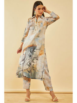 Soch - Beige Poly Linen Printed Co-ord (Set of 2)