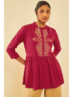 Soch - Red Rayon Embroidered Tunic