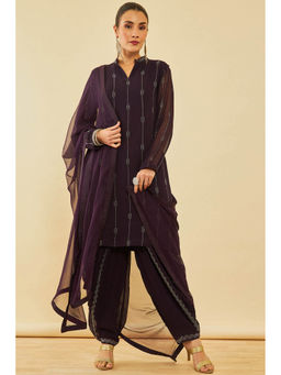 Soch - Purple Georgette Embellished Kurta with Dhoti & Dupatta (Set of 3)