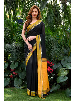 Beatitude - Black Handloom Cotton Silk Saree with Unstitched Blouse