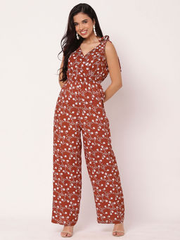 Moomaya - Brown Printed Jumpsuit Sleeveless for Women
