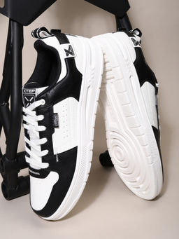 Xtep - Men Casual Skateboarding Lace-Up Sneakers Black & White
