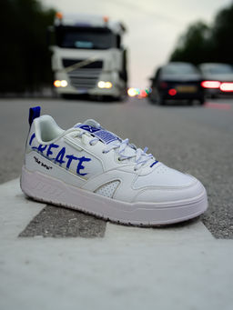 Xtep - Canvas White & Blue Classic Casual Sneakers for Women