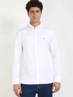 Tommy Hilfiger - White Solid Slim Fit Cotton Shirt