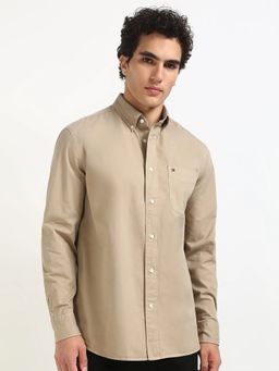 Tommy Hilfiger - Brown Solid Relaxed Fit Cotton Shirt