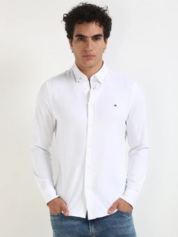Tommy Hilfiger - White Solid Slim Fit Cotton Shirt