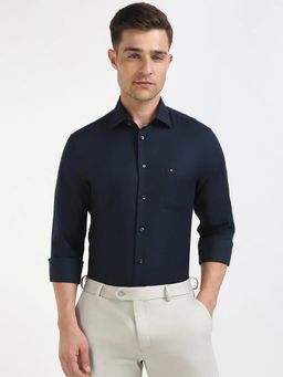 Tommy Hilfiger - Navy Blue Solid Regular Fit Cotton Shirt