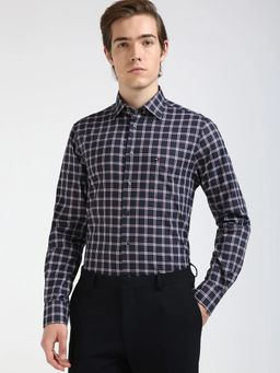 Tommy Hilfiger - Navy Blue Checks Regular Fit Cotton Shirt