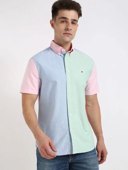 Tommy Hilfiger - Blue Colorblocked Regular Fit Cotton Shirt