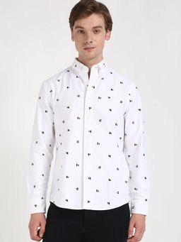 Tommy Hilfiger - White Embroidered Regular Fit Cotton Shirt