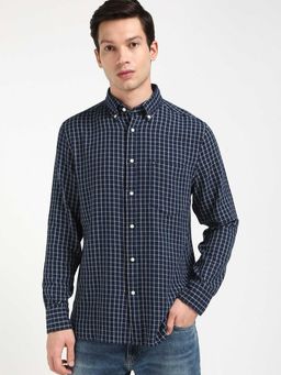 Tommy Hilfiger - Navy Blue Checks Regular Fit Cotton Shirt