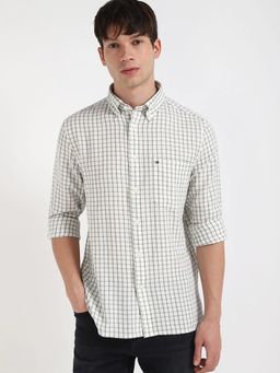 Tommy Hilfiger - Off White Checks Regular Fit Cotton Shirt