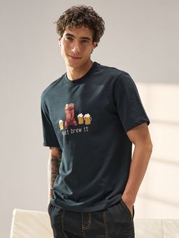 The Bear House - Black Men's Cotton Graphic Printed T-Shirt