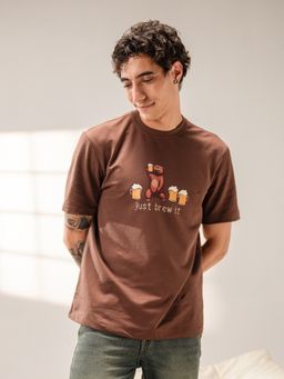 The Bear House - Brown Men's Cotton Graphic Printed T-Shirt