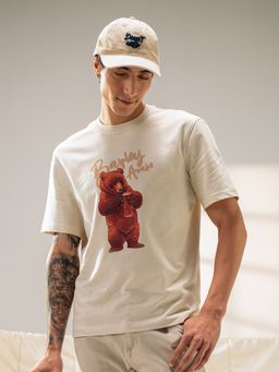 The Bear House - Off White Men's Cotton Graphic Printed T-Shirt