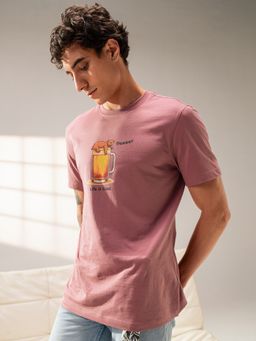 The Bear House - Pink Men's Cotton Graphic Printed T-Shirt