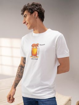 The Bear House - White Men's Cotton Graphic Printed T-Shirt