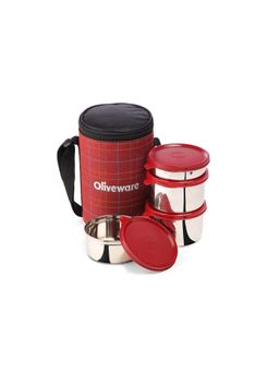 Oliveware - Mega 4 Stainless Steel Lunch Box with Bag - Red