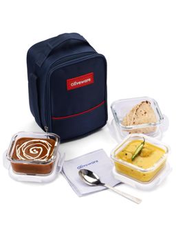 Oliveware - EcoFresh 3 Borosilicate Glass Lunch Box + Bag + Spoon + Napkin - Blue