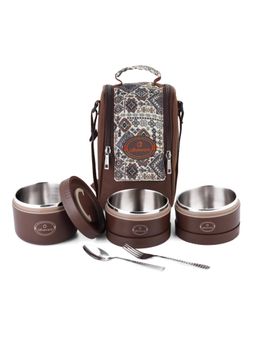 Oliveware - Executive Pro 3 Lunch Box + Spoon + Fork + Bag - Brown