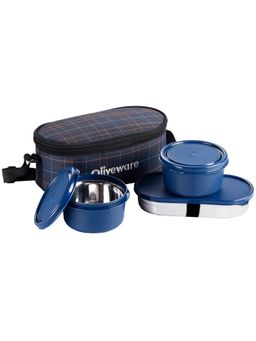 Oliveware - Hazel 3 Inner Steel Lunch Box with Insulated Fabric Bag - Blue