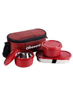 Oliveware - Hazel 3 Inner Steel Lunch Box with Insulated Fabric Bag - Red